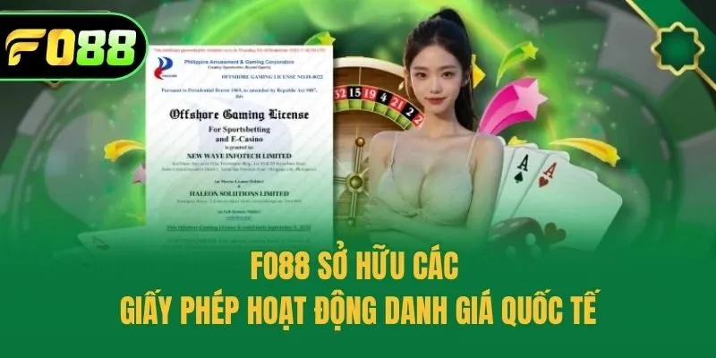 Fo88 sở hữu các giấy phép hoạt động danh giá quốc tế